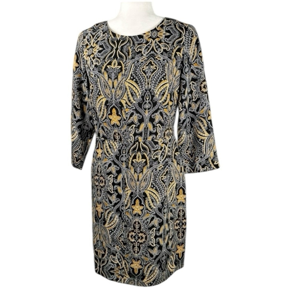 Tahari Black and Gold Mid Sleeve Dress